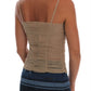 Beige Cotton Stretch Mesh Tank Spaghetti Strap Top