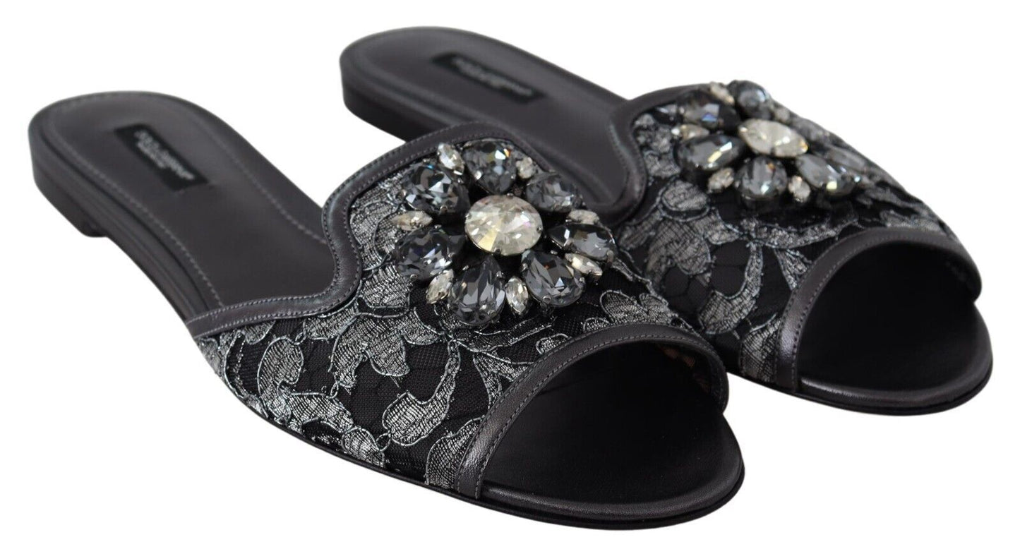 Elegant Floral Lace Crystal Slides