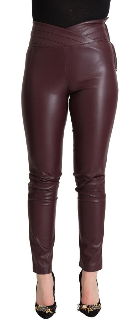 High Waist Leather Skinny Pants in Chic Brown