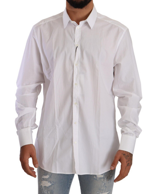 Elegant White Cotton Dress Shirt