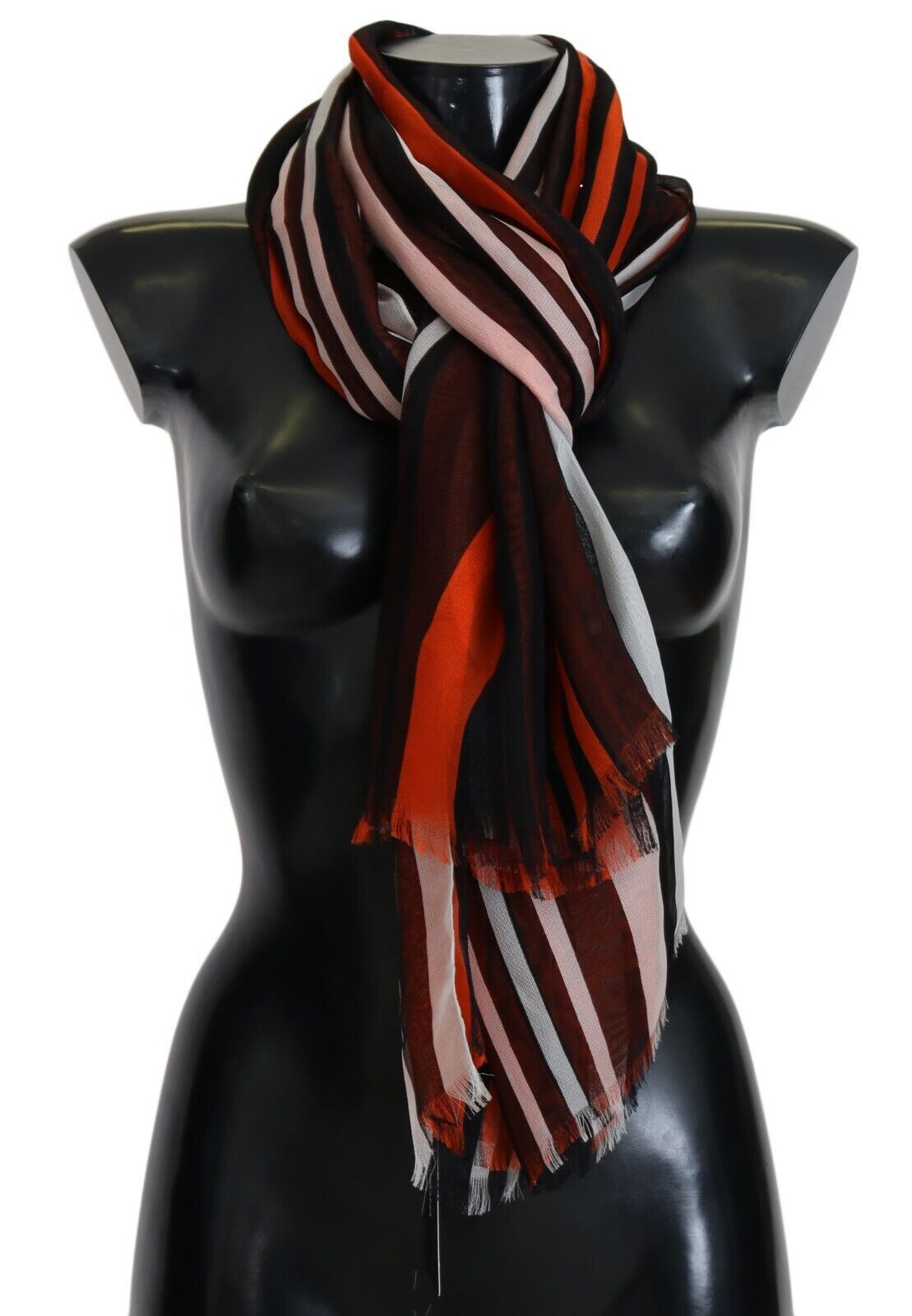 Multicolor Striped Silk Shawl Fringes Scarf