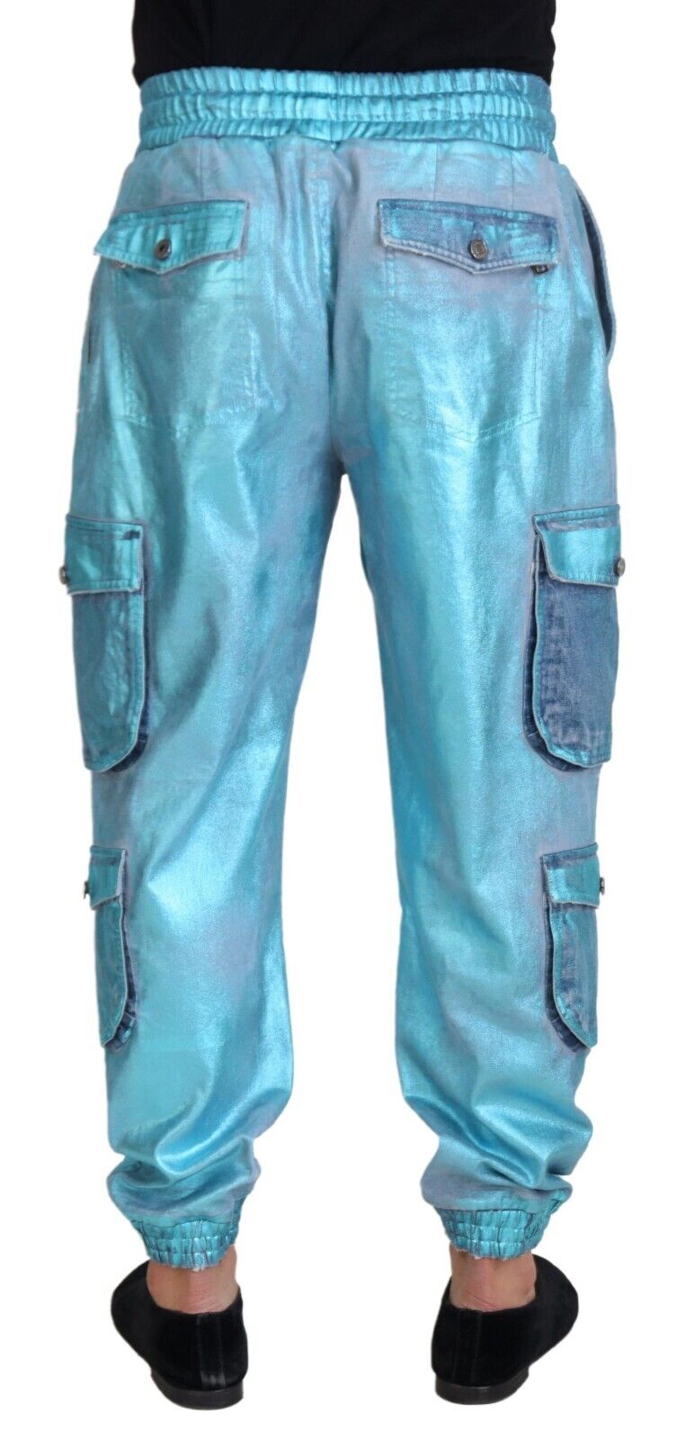 Metallic Blue Cotton Stretch Joggers