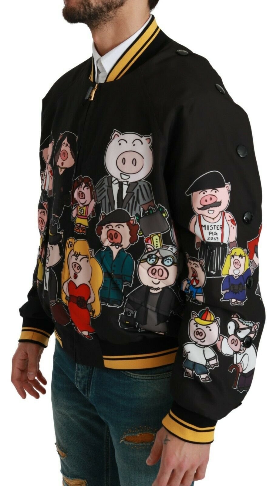 Black YEAR OF THE PIG Bomber Jacket