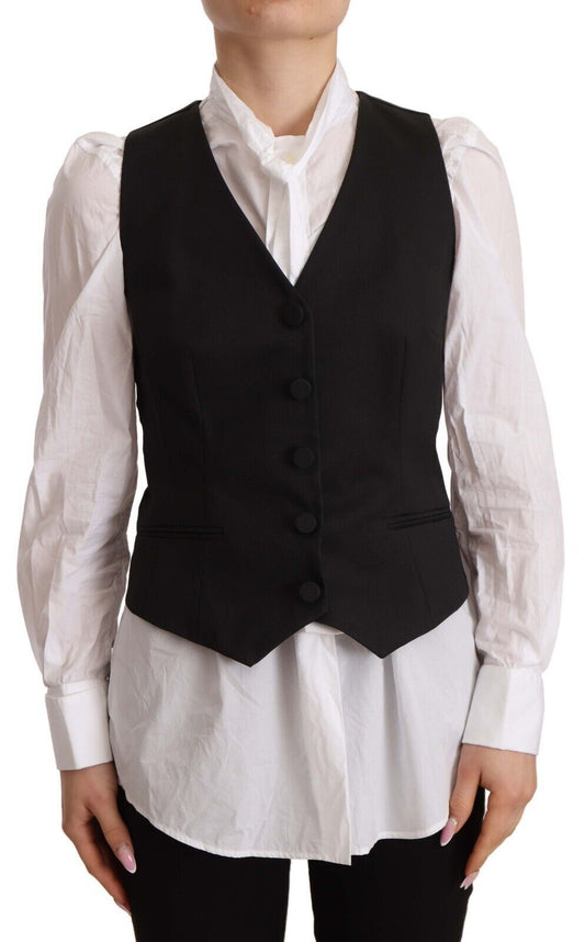 Elegant Silk Blend Black Vest Top