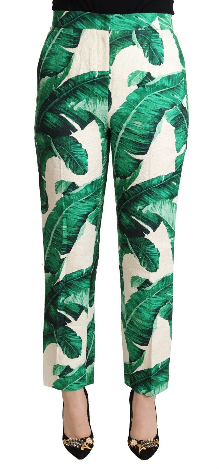 Elegant High Waist Leaf Print Trousers