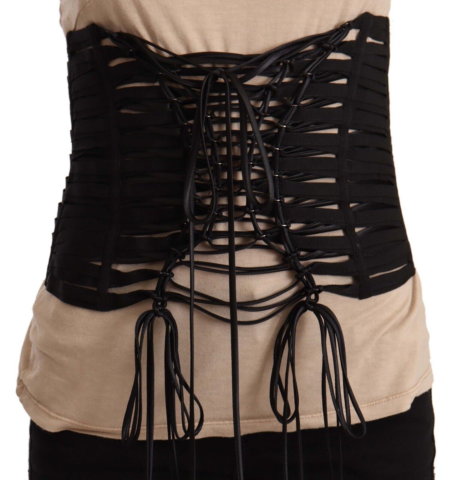 Black Interlaced Corset Polyester Waist Top