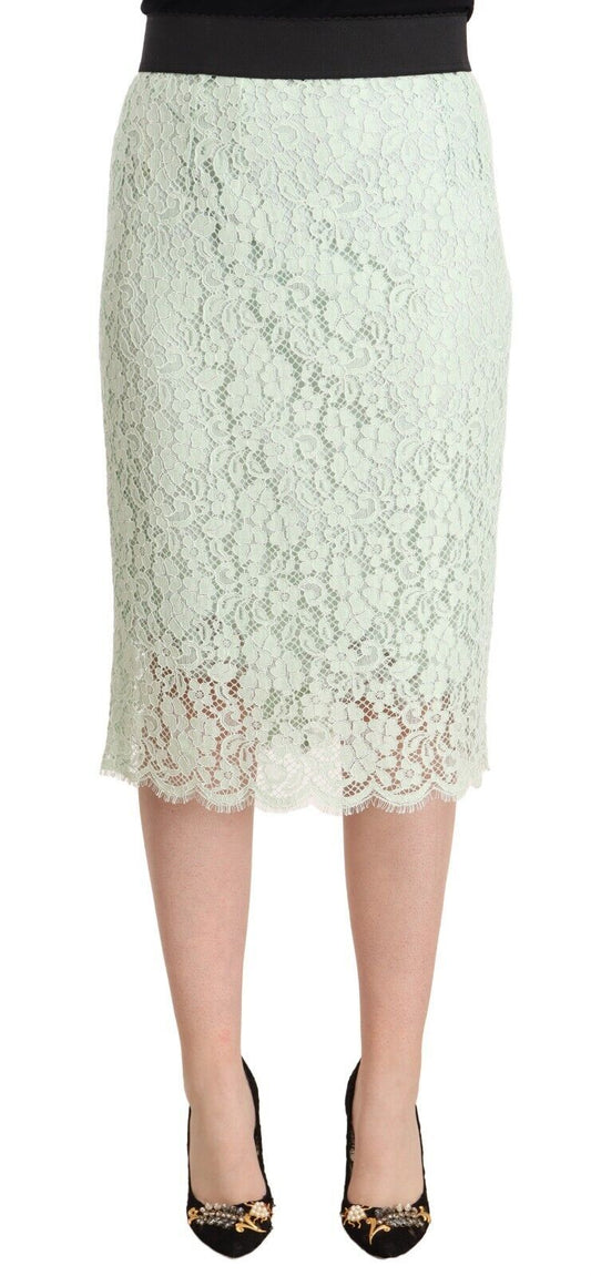 Elegant Mint Green Lace Midi Skirt