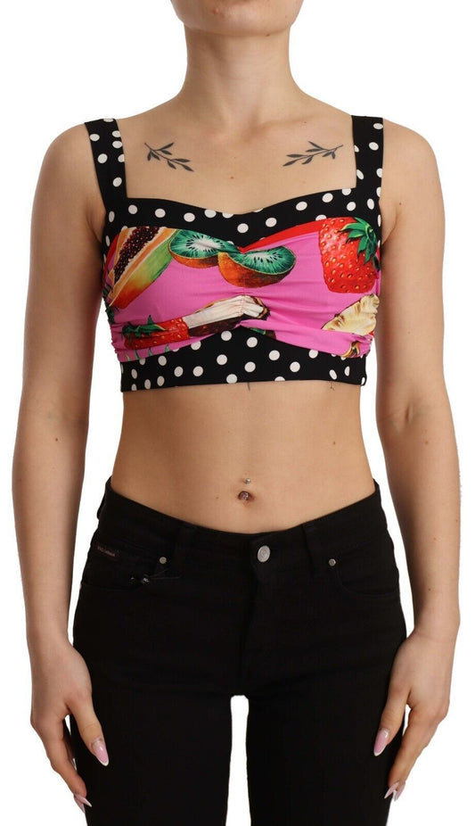 Elegant Polka Dot & Fruit Silk Crop Top