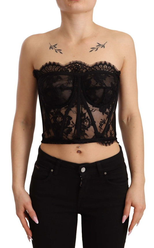 Elegant Black Cotton Blend Corset Top