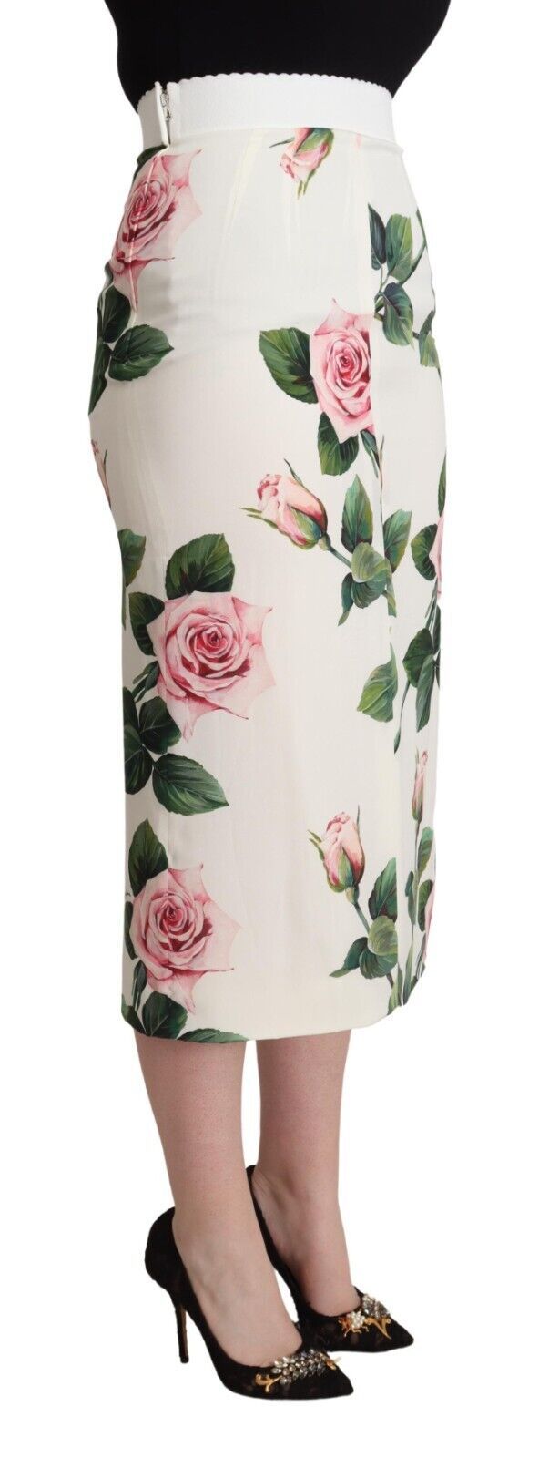 Elegant Rose Printed Silk Midi Skirt