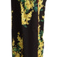 Black Floral Print Mid Waist Wide Leg Pants