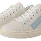 White Blue Leather Low Top Sneakers Shoes