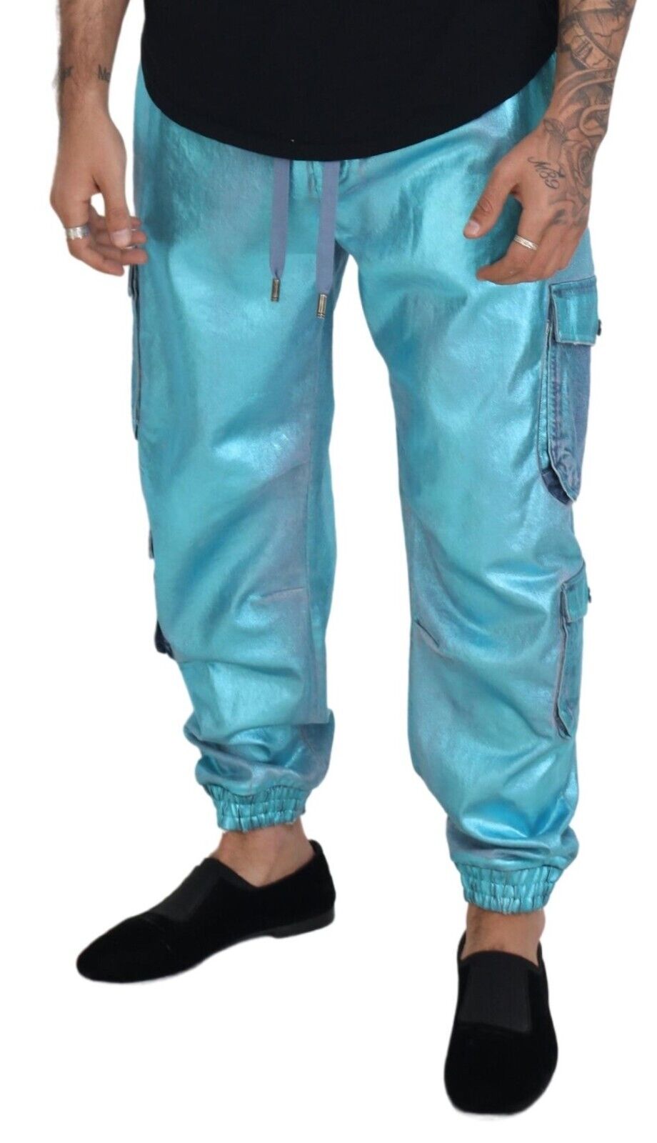 Metallic Blue Cotton Stretch Joggers