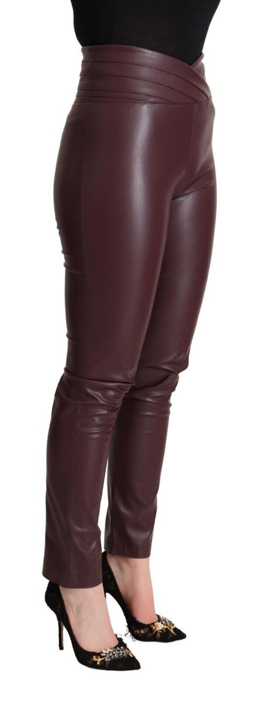 High Waist Leather Skinny Pants in Chic Brown