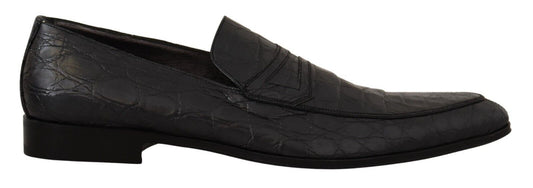 Exquisite Black & Gray Crocodile Loafers