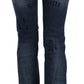 Blue Newspaper Print Low Waist Skinny Denim Pants