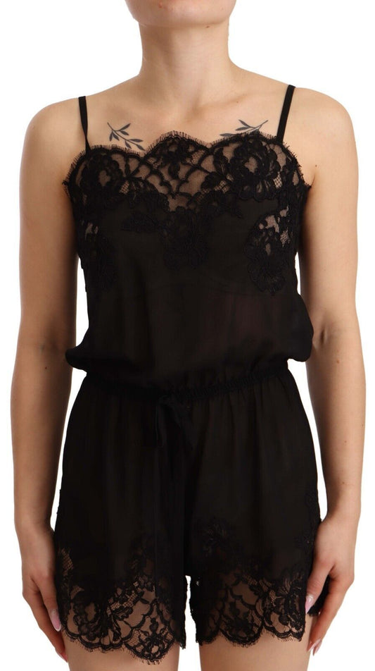 Elegant Black Silk Lace Chemise Babydoll