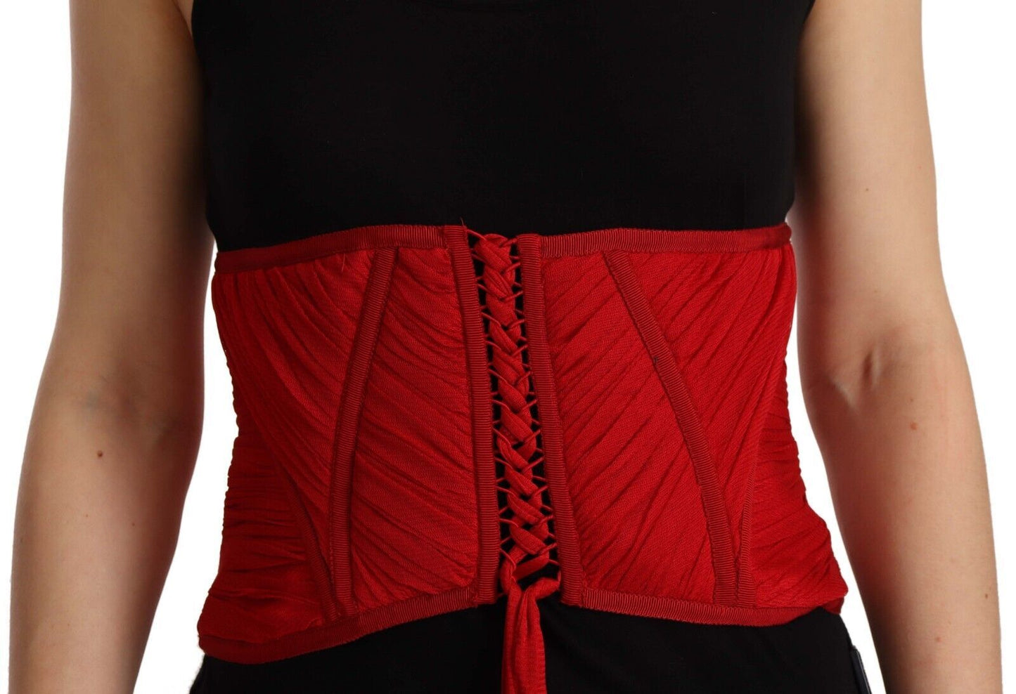 Red Corset Belt Stretch Waist Strap Silk Top