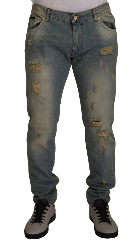 Chic Tattered Slim-Fit Denim Jeans