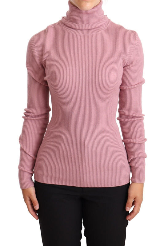 Elegant Pink Turtleneck Virgin Wool Sweater