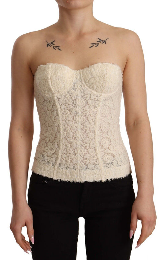 Chic Off-White Floral Lace Corset Top