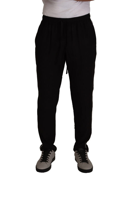 Elegant Silk Jogging Pants with White Stripe Detail