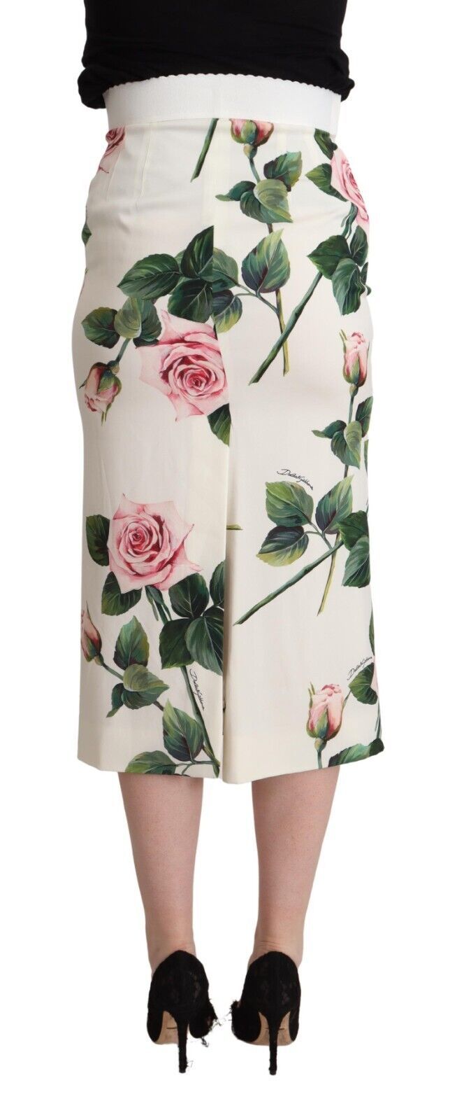 Elegant Rose Printed Silk Midi Skirt