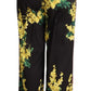 Black Floral Print Mid Waist Wide Leg Pants