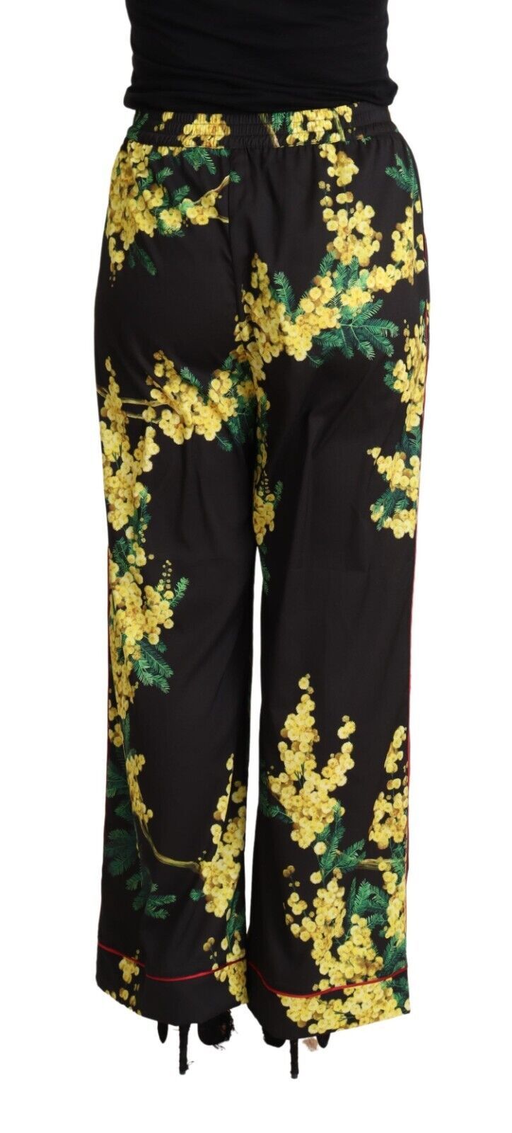 Black Floral Print Mid Waist Wide Leg Pants