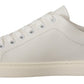 White Blue Leather Low Top Sneakers Shoes