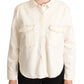 White Cotton Collared Long Sleeves Button Down Polo Top