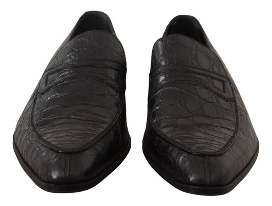 Exquisite Black & Gray Crocodile Loafers