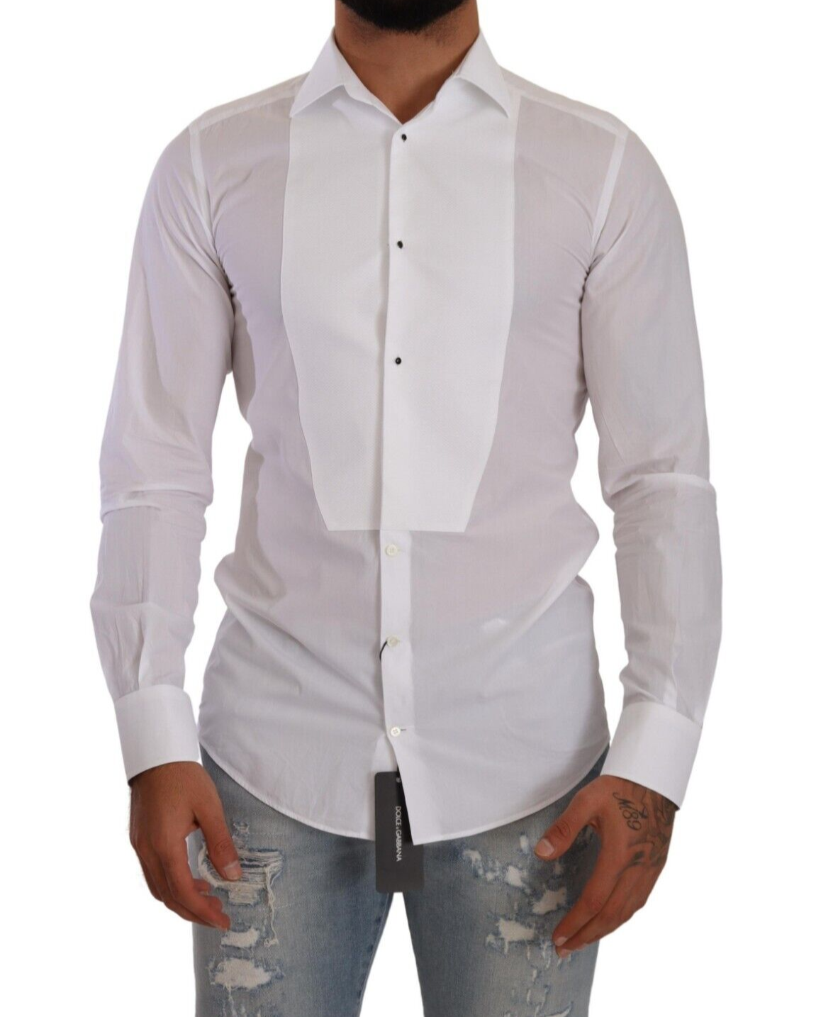 Elegant White Slim Fit Tuxedo Shirt