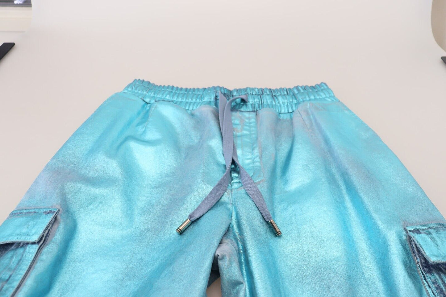 Metallic Blue Cotton Stretch Joggers