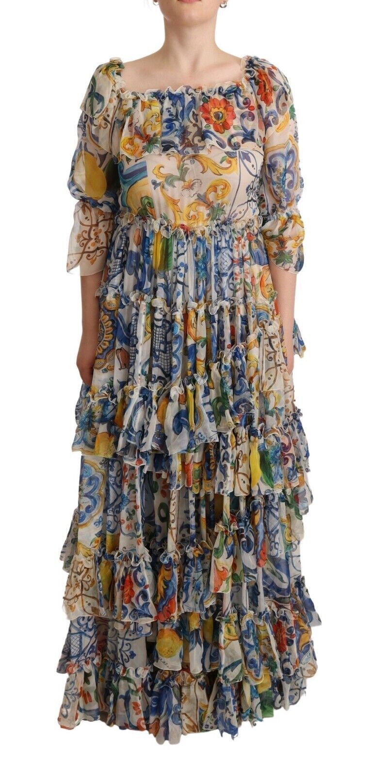 Majolica Print Silk Maxi Dress