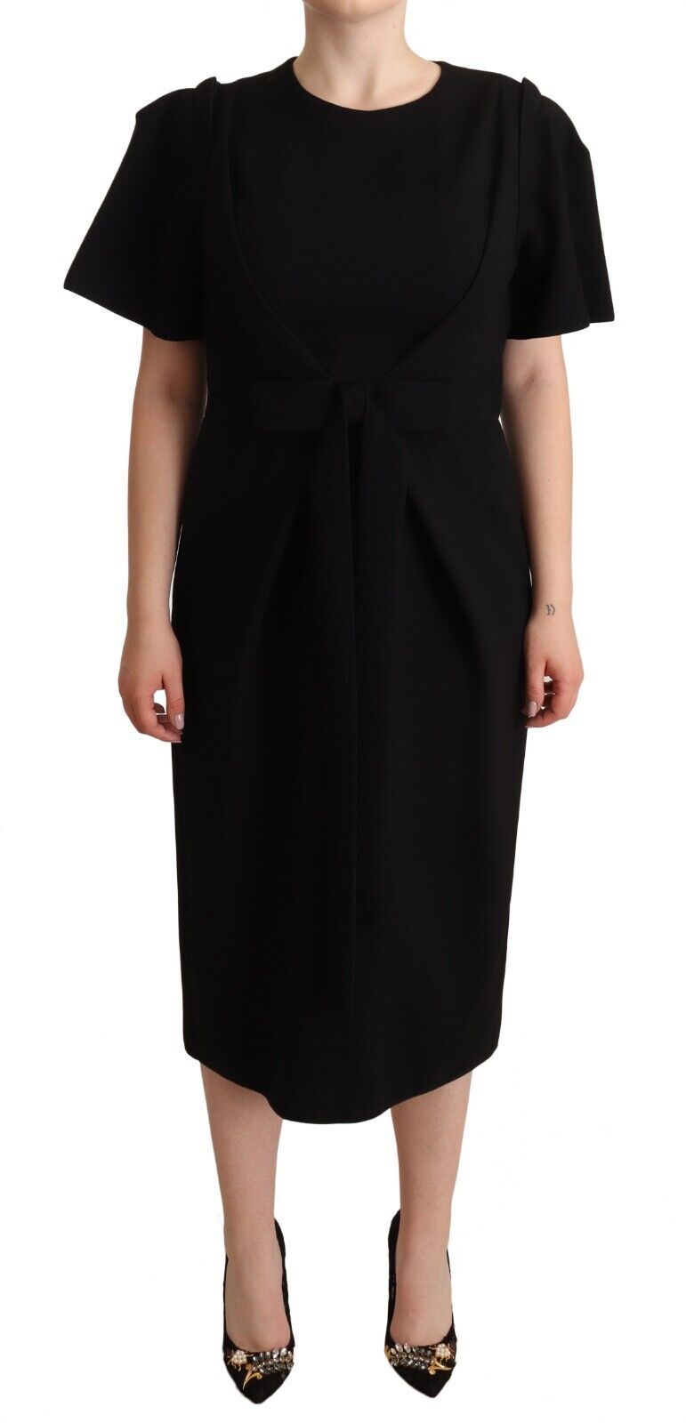 Elegant Black Midi Dress with Bow Detail