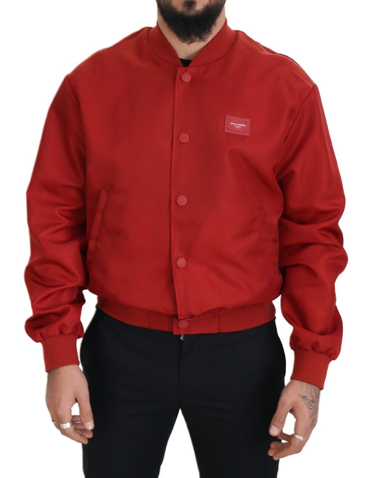 Radiant Red Nylon Bomber Jacket