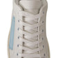 White Blue Leather Low Top Sneakers Shoes
