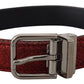 Elegant Red Leather Belt with Metal Buckle