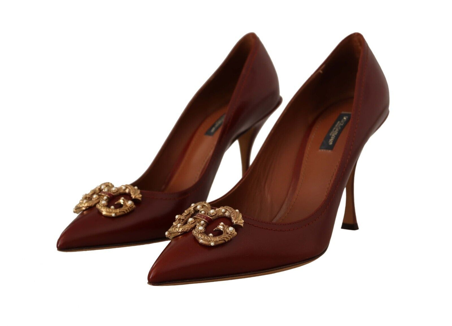 Elegant Brown Leather Heels with Gold Accents