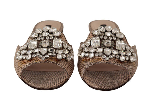 Crystal Embellished Nude Leather Slides