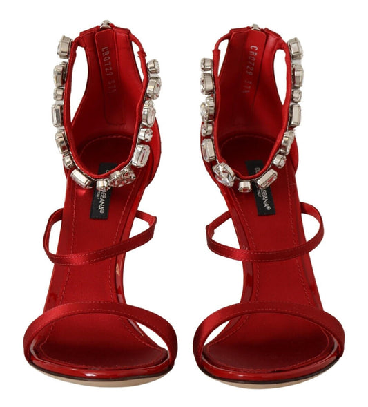 Crystal-Embellished Red Heeled Sandals