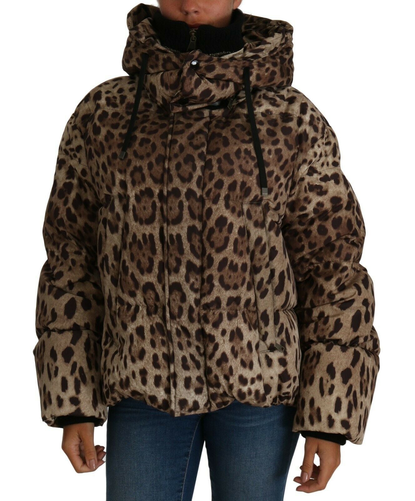 Elegant Leopard Print Puffer Coat