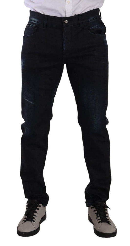 Chic Slim Fit Dark Blue Denim Jeans