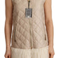Beige Quilted Hooded Sleeveless Coat Jacket