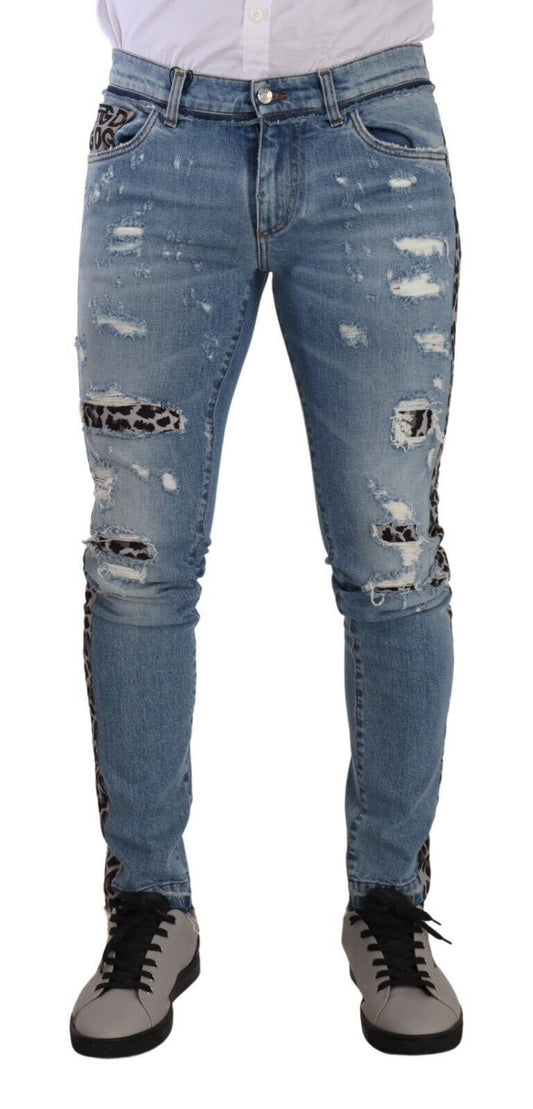 Elegant Slim Fit Denim with Leopard Details