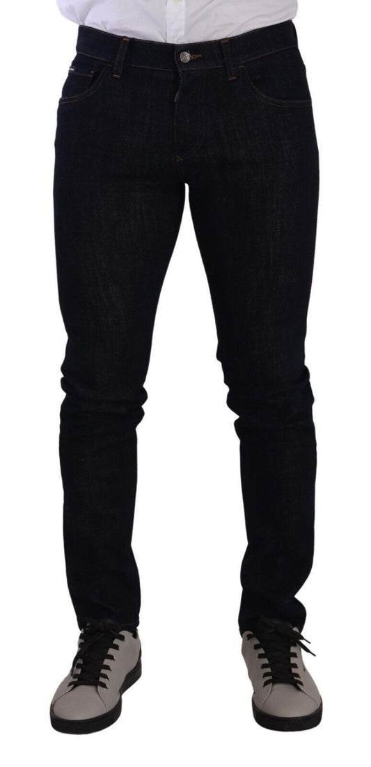 Elegant Slim-Fit Dark Blue Denim Jeans