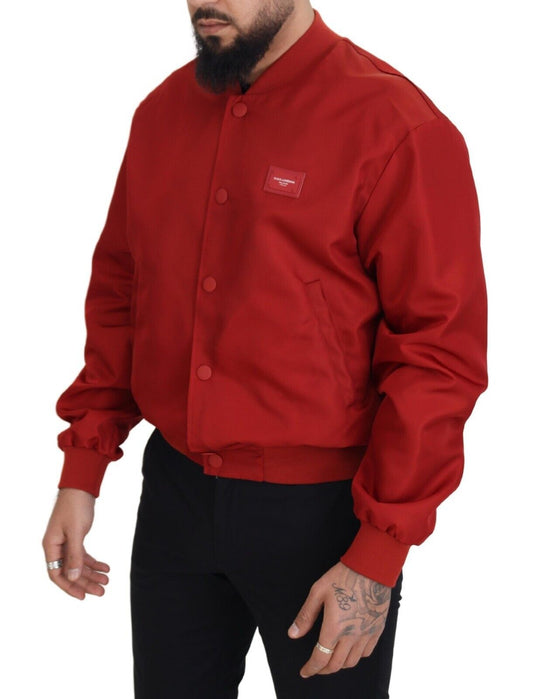 Radiant Red Nylon Bomber Jacket