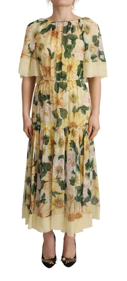 Elegant Floral Silk Maxi Dress