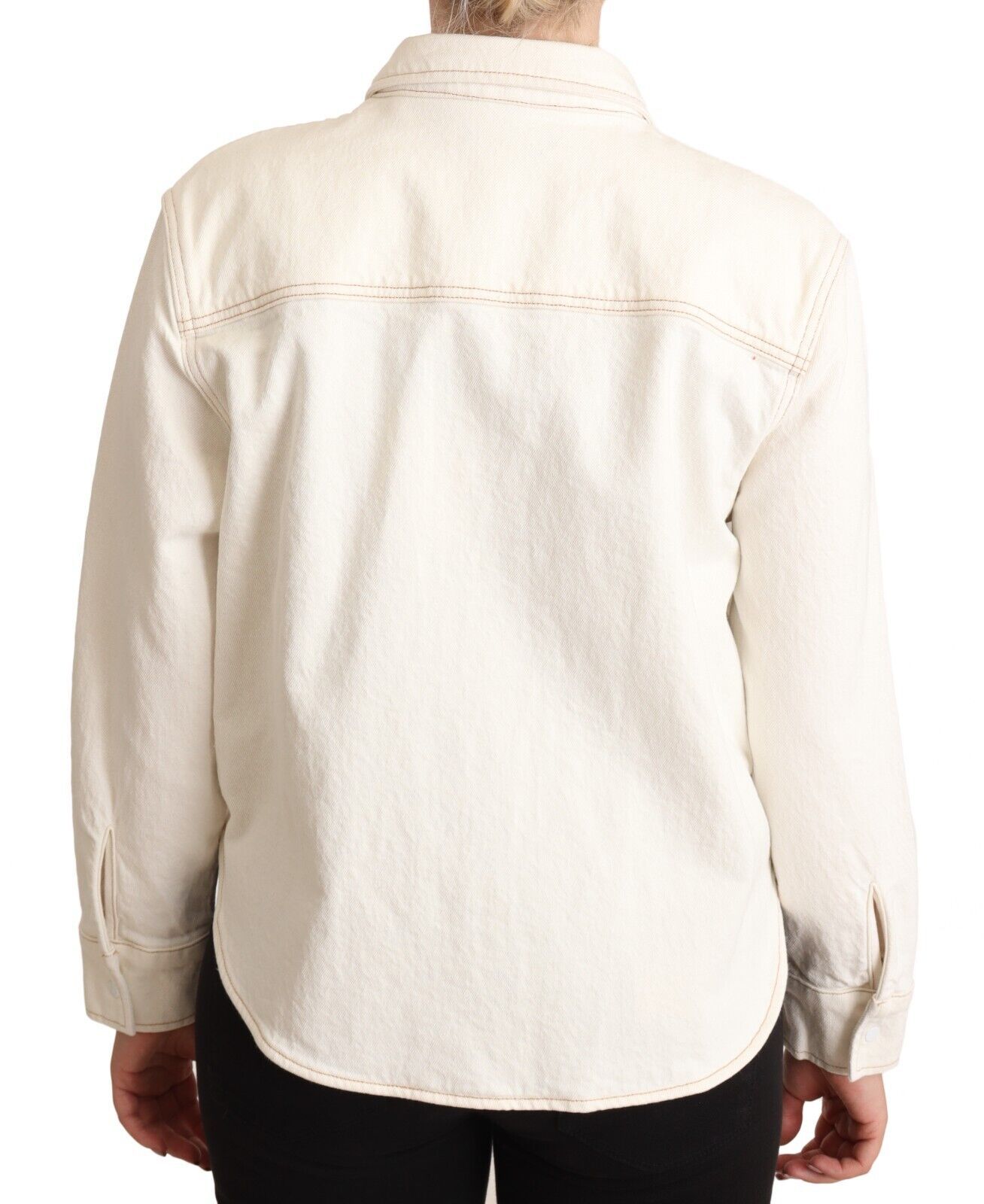 White Cotton Collared Long Sleeves Button Down Polo Top